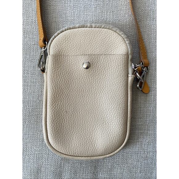 Divina Firenze Leather Crossbody Mini Zipper Bag Camel Brown Ivory Classic Purse - Picture 3 of 10